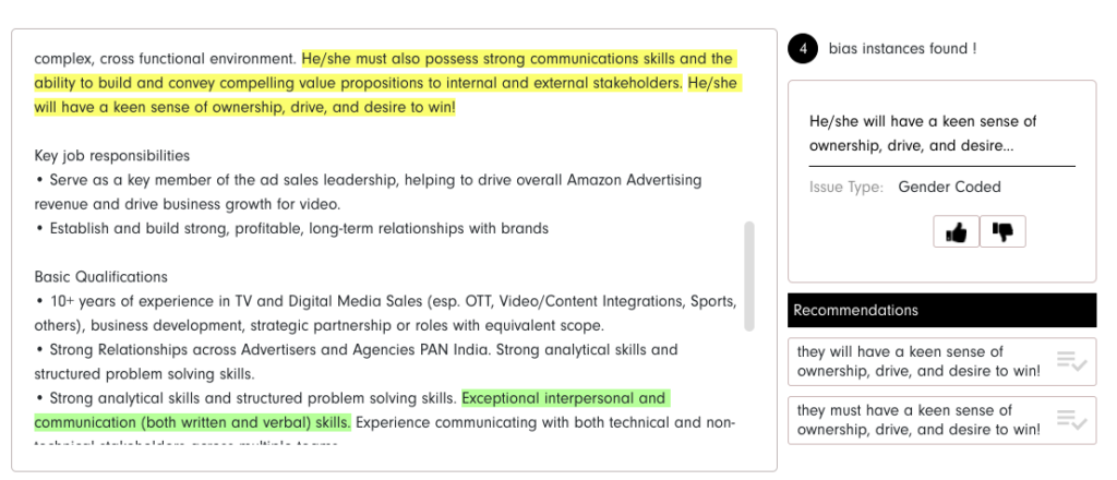 Bias detection in job descriptions
